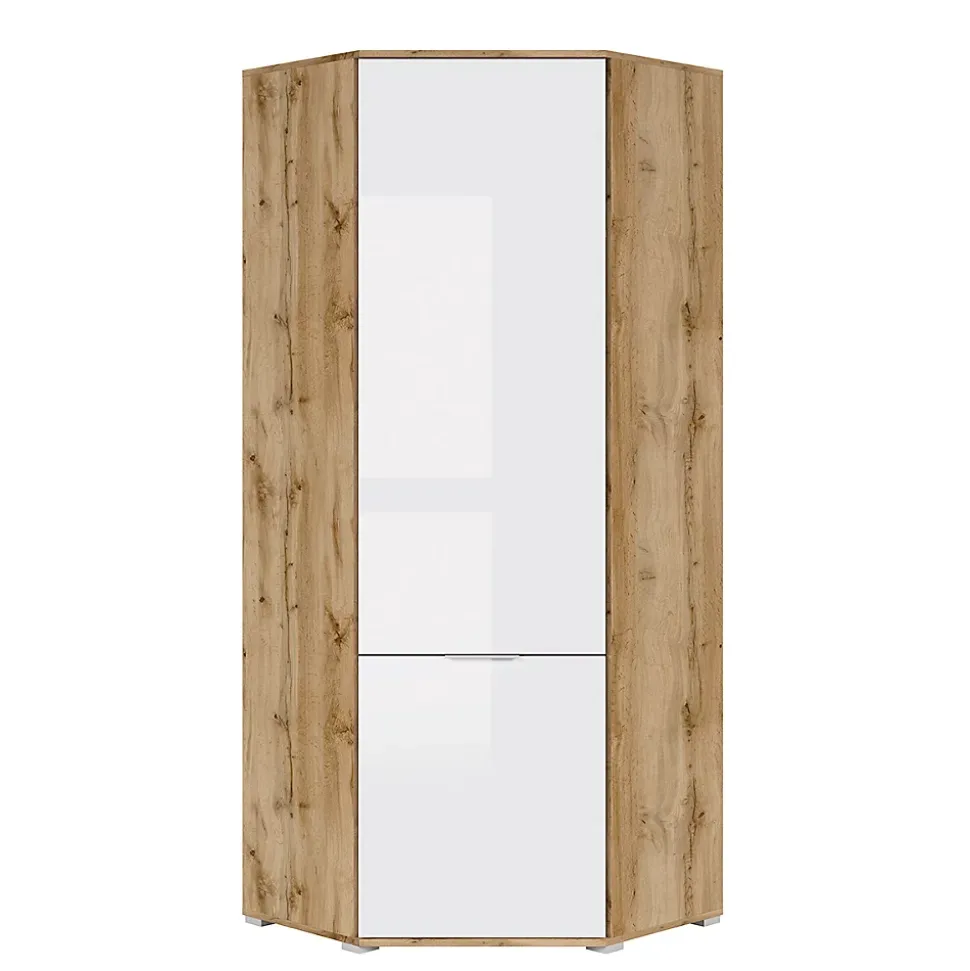 Armoire d'angle 2 portes Selma Blanc et Bois