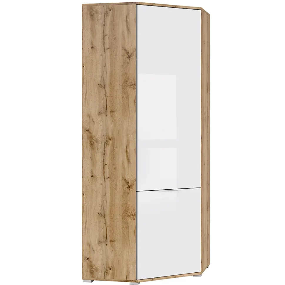 Armoire d'angle 2 portes Selma Blanc et Bois