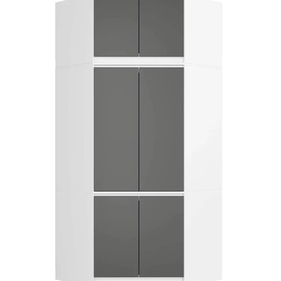 Armoire d'angle avec surmeuble AKORD S100 Blanche 100 cm 6 portes façade Gris Graphite 100x50x235 cm