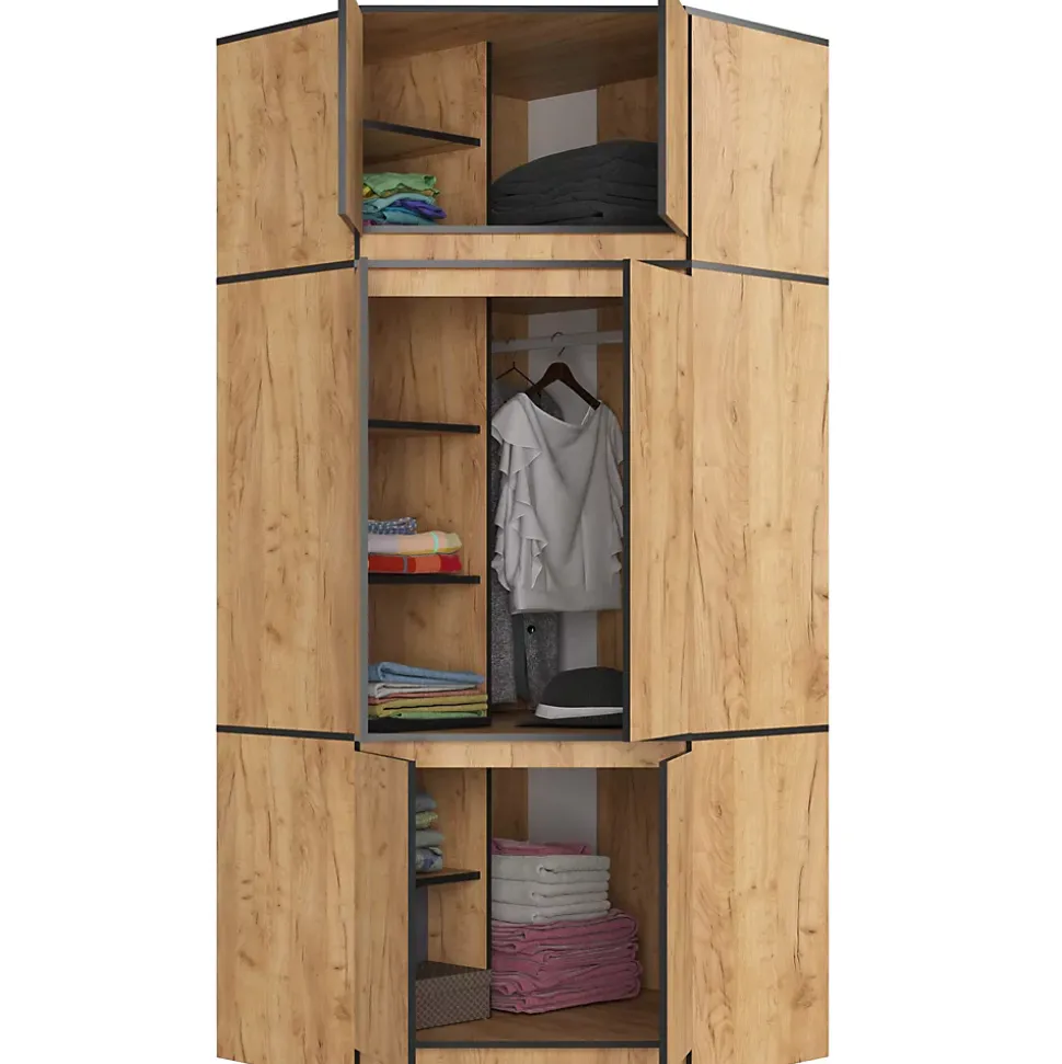Armoire d'angle avec surmeuble AKORD S100 Chêne Craft 100 cm 6 portes 100x50x235 cm