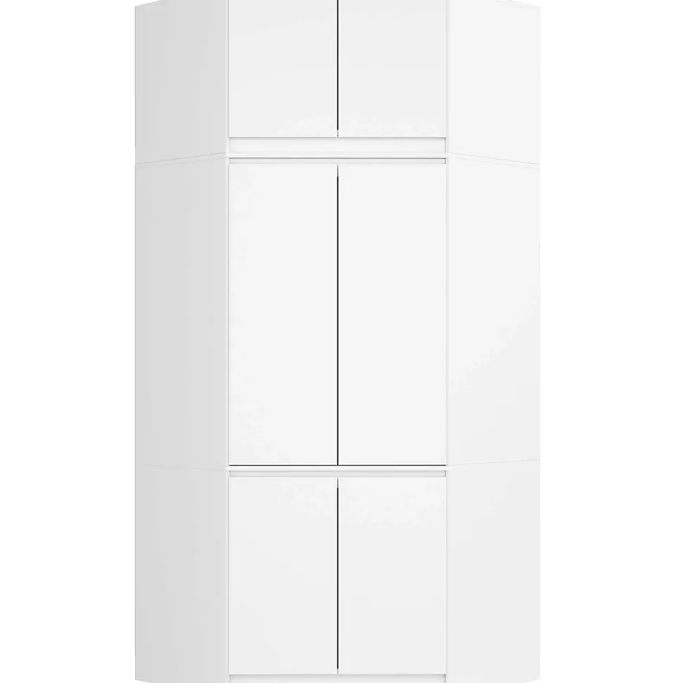 Armoire d'angle avec surmeuble AKORD S100 Blanche 100 cm 6 portes façade Blanche 100x50x235 cm