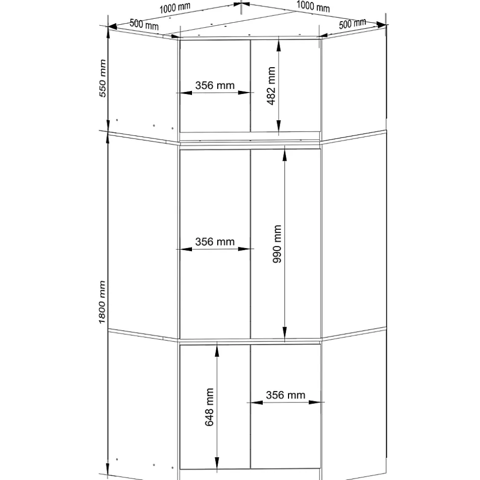 Armoire d'angle avec surmeuble AKORD S100 Blanche 100 cm 6 portes façade Blanche 100x50x235 cm