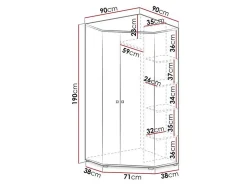 Armoire d'angle Camteso 100, Nombre d'étagères: 5, 190x90x90cm