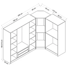 Armoire d'angle dressing anthracite en L avec leds