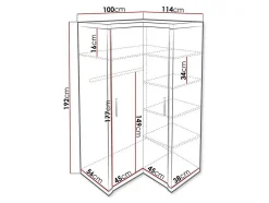 Armoire d'angle Lorelie 119, Nombre d'étagères: 5, 192x114x100cm