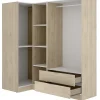 Armoire d'angle, meuble de rangement en bois mélaminé coloris chêne naturel - Longueur 173 x Profondeur 90 x Hauteur 184 cm
