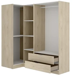 Armoire d'angle, meuble de rangement en bois mélaminé coloris chêne naturel - Longueur 173 x Profondeur 90 x Hauteur 184 cm