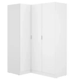 Armoire d'angle, meuble de rangement en bois mélaminé coloris blanc - Longueur 133 x Profondeur 90 x Hauteur 184 cm