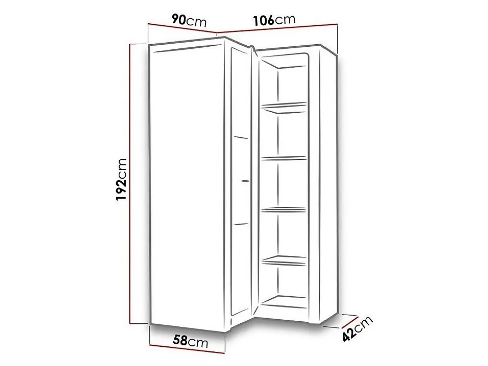 Armoire d'angle Serfeno 110, Nombre d'étagères: 5, 192x106x90cm