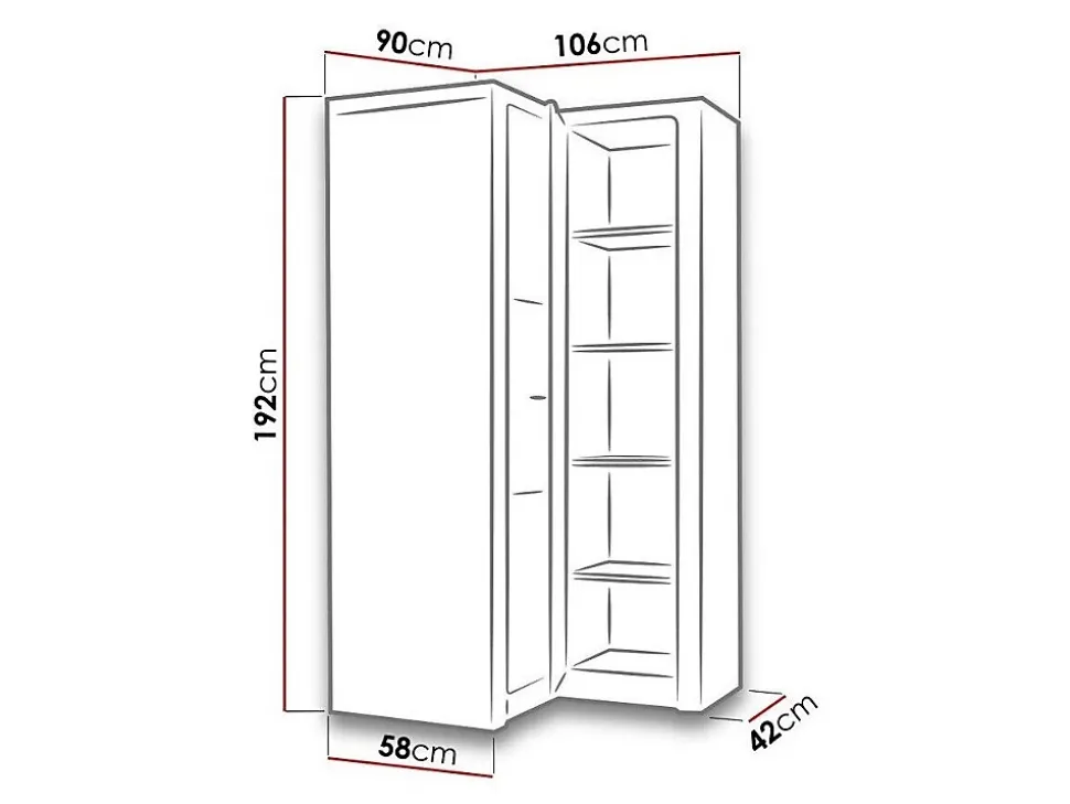 Armoire d'angle Serfeno 110, Nombre d'étagères: 5, 192x106x90cm