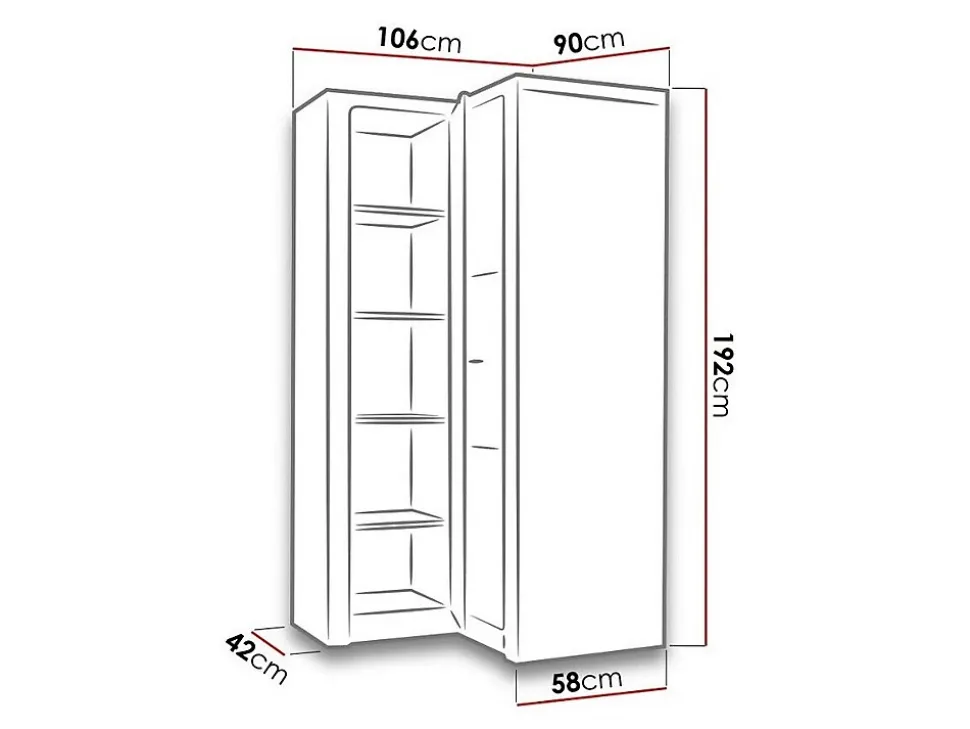 Armoire d'angle Serfeno 111, Nombre d'étagères: 5, 192x106x90cm