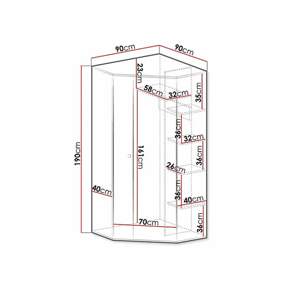 Armoire d'angle Tesmonu 101, Nombre d'étagères: 5, 190x90x90cm