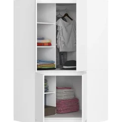 Armoire d'angle AKORD S100 Blanche 100 cm 4 portes façade Blanche 6 étagères 100x50x180 cm