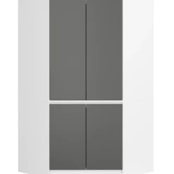 Armoire d'angle AKORD S100 Blanche 100 cm 4 portes façade Grise 6 étagères 100x50x180 cm