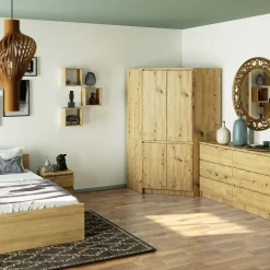 Armoire d'angle AKORD S100 Chêne Artisan 100 cm 4 portes façade Chêne Artisan 6 étagères 100x50x180 cm