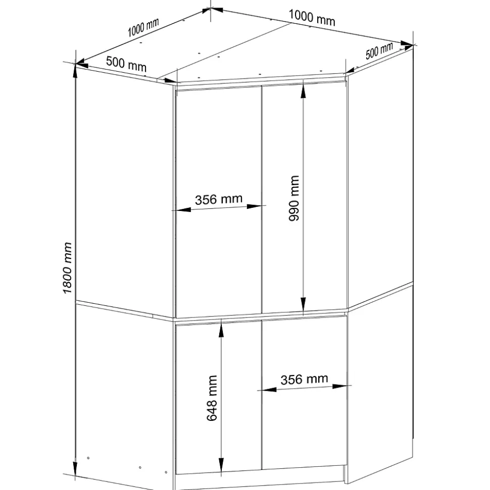 Armoire d'angle AKORD S100 Chêne Artisan 100 cm 4 portes façade Chêne Artisan 6 étagères 100x50x180 cm