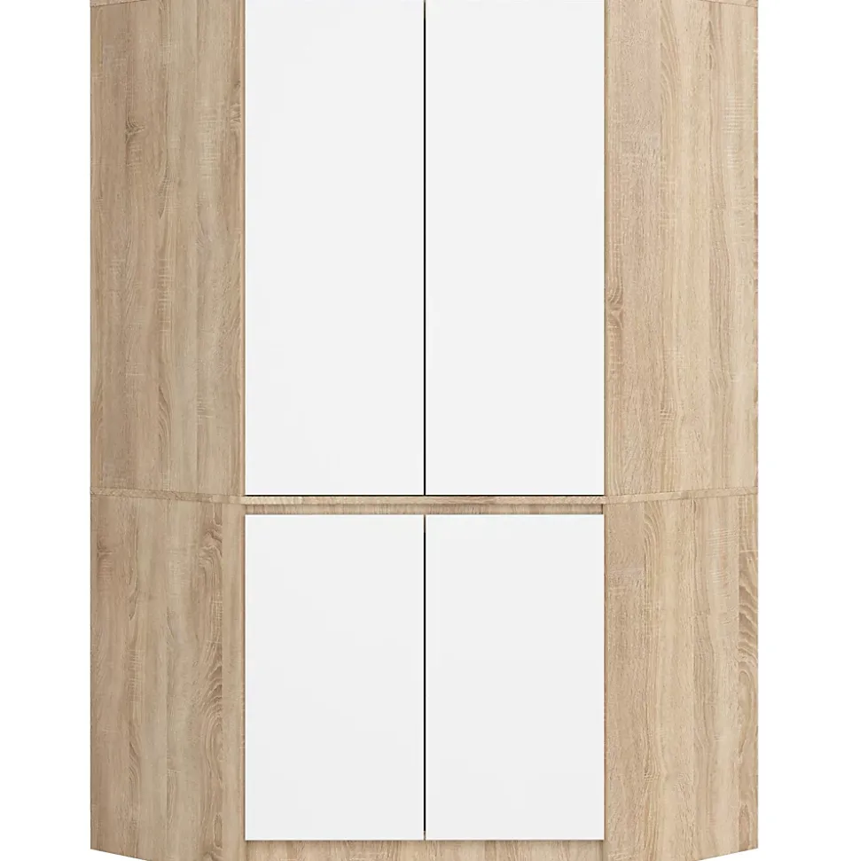 Armoire d'angle AKORD S100 Chêne Sonoma 100 cm 4 portes façade Blanche 6 étagères 100x50x180 cm