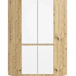 Armoire d'angle AKORD S100 Chêne Artisan 100 cm 4 portes façade Blanche 6 étagères 100x50x180 cm