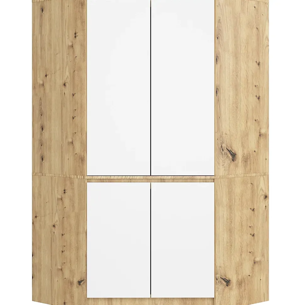 Armoire d'angle AKORD S100 Chêne Artisan 100 cm 4 portes façade Blanche 6 étagères 100x50x180 cm