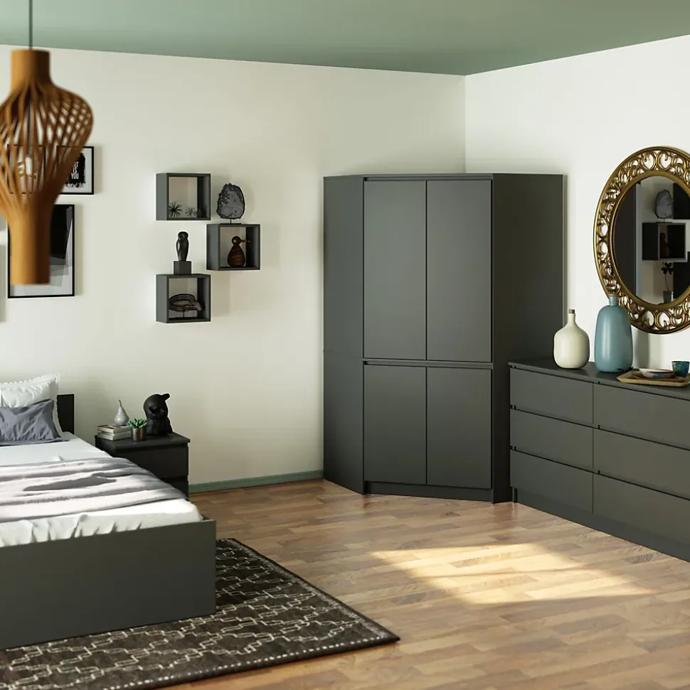 Armoire d'angle AKORD S100 Gris Graphite 100 cm 4 portes façade Gris Graphite 6 étagères 100x50x180 cm