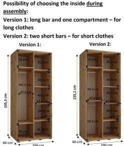 Armoire Davos 2 a portes coulissantes H. 235,2 x L. 100 x P. 60 2 portes
