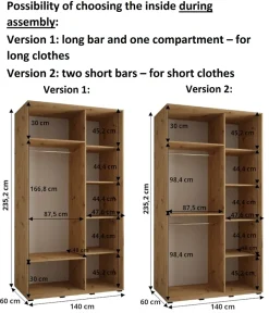 Armoire Davos 7 a portes coulissantes H. 235,2 x L. 140 x P. 60 2 portes