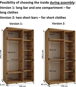 Armoire Davos 5 a portes coulissantes H. 235,2 x L. 130 x P. 60 2 portes