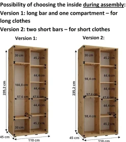 Armoire Davos 2 a portes coulissantes H. 235,2 x L. 110 x P. 45 2 portes