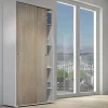 Armoire Dbuti, armoire avec 2 portes coulissantes et 4 Etageres, mobilier de chambre polyvalent, 90x45h195 cm, Chêne et Blanc