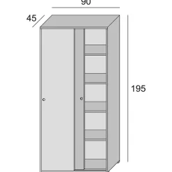 Armoire Dbuti, armoire avec 2 portes coulissantes et 4 Etageres, mobilier de chambre polyvalent, 90x45h195 cm, Chêne et Blanc