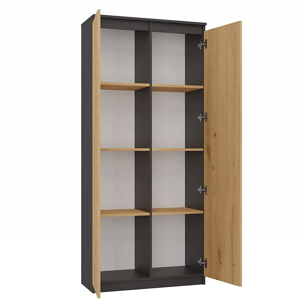 Armoire de bureau- Bibliothèque avec portes - 80x35x180 cm - 8 étagères-PRATO