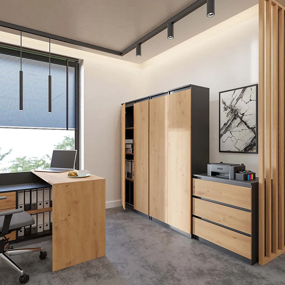 Armoire de bureau- Bibliothèque avec portes - 80x35x180 cm - 8 étagères-PRATO