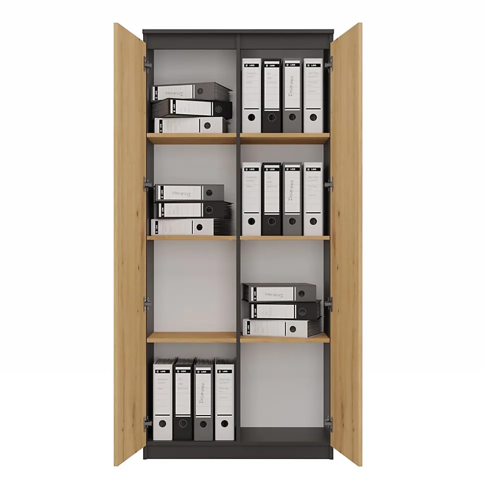 Armoire de bureau- Bibliothèque avec portes - 80x35x180 cm - 8 étagères-PRATO