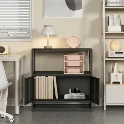 Armoire de bureau Hailuoto acier 82 x 80 x 40 cm noir en.casa
