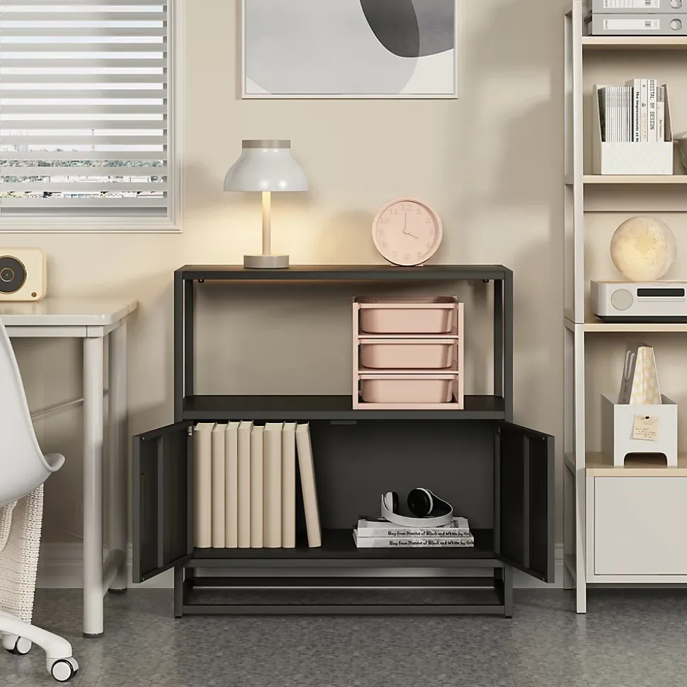 Armoire de bureau Hailuoto acier 82 x 80 x 40 cm noir en.casa
