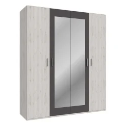 Armoire de chambre - ADRIA - Chene cendré / Gris foncé - 4 portes battantes - 2 miroirs - 177,5 x 54,2 x 210,5 cm