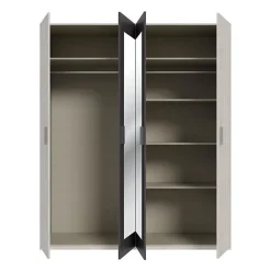 Armoire de chambre - ADRIA - Chene cendré / Gris foncé - 4 portes battantes - 2 miroirs - 177,5 x 54,2 x 210,5 cm