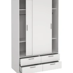 Armoire de chambre - ONTARIO - Blanc mat - 2 portes - 4 tiroirs - 121,2 x 60,25 x 200 cm