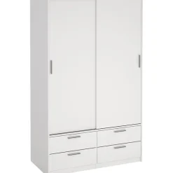 Armoire de chambre - ONTARIO - Blanc mat - 2 portes - 4 tiroirs - 121,2 x 60,25 x 200 cm