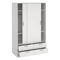 Armoire de chambre - ONTARIO - Blanc mat - 2 portes - 4 tiroirs - 121,2 x 60,25 x 200 cm
