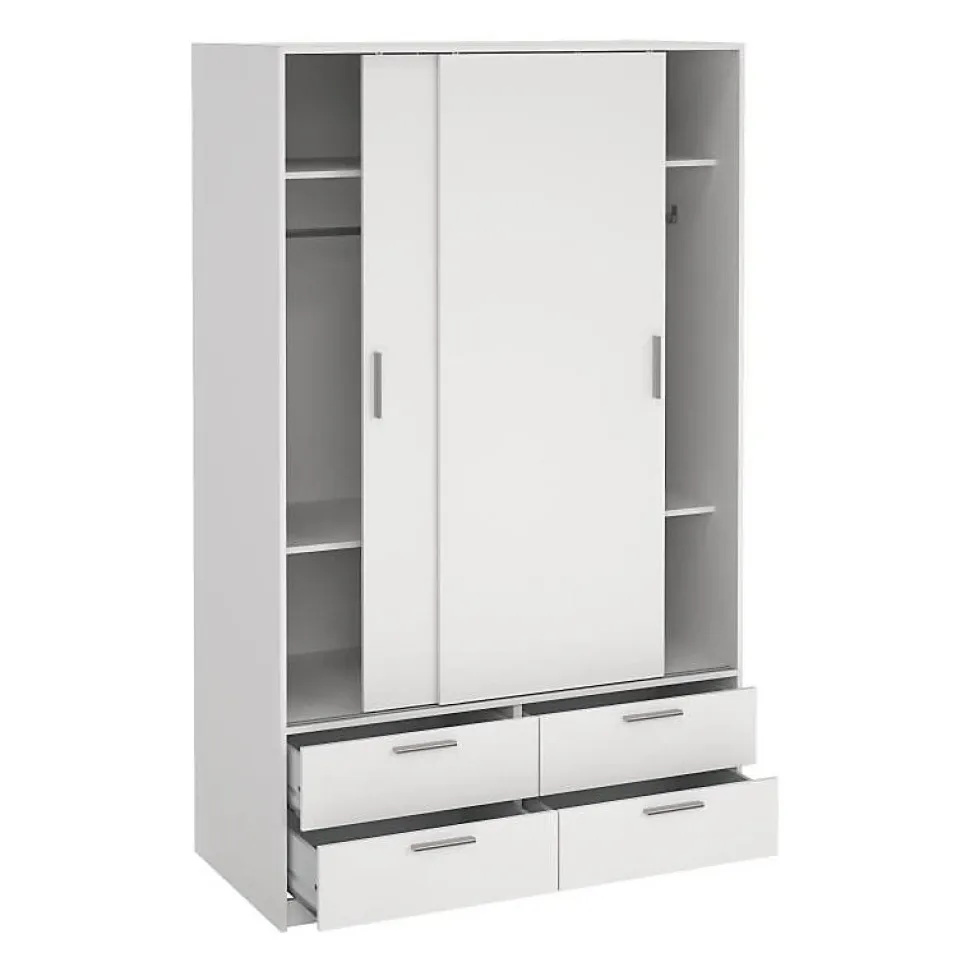 Armoire de chambre - ONTARIO - Blanc mat - 2 portes - 4 tiroirs - 121,2 x 60,25 x 200 cm