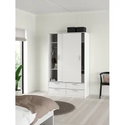 Armoire de chambre - ONTARIO - Blanc mat - 2 portes - 4 tiroirs - 121,2 x 60,25 x 200 cm