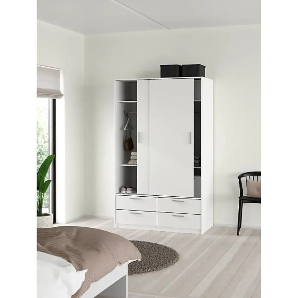 Armoire de chambre - ONTARIO - Blanc mat - 2 portes - 4 tiroirs - 121,2 x 60,25 x 200 cm