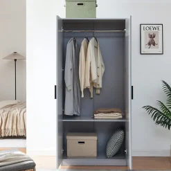 Armoire de chambre Eiselfing avec 1 compartiment 176 x 80 x 52 cm gris en.casa