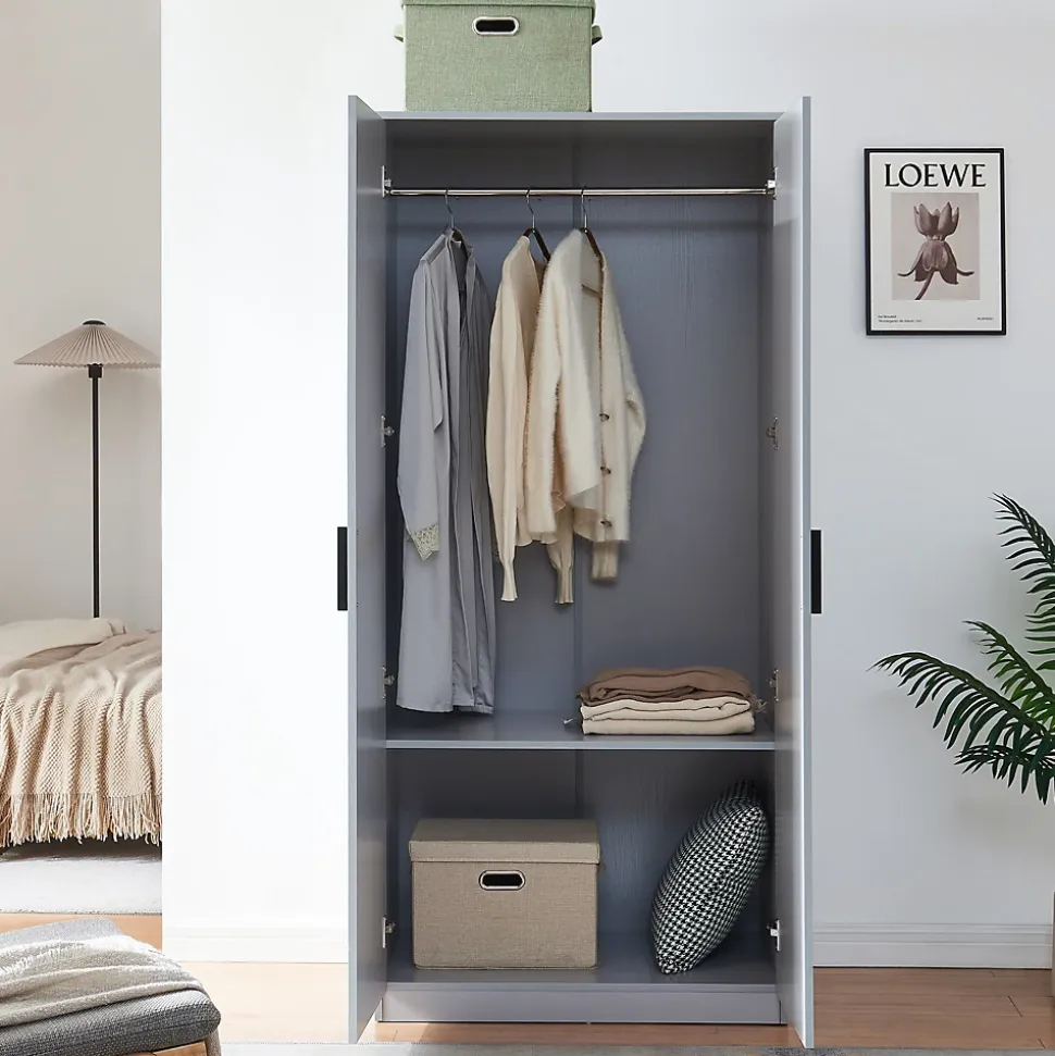 Armoire de chambre Eiselfing avec 1 compartiment 176 x 80 x 52 cm gris en.casa