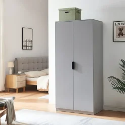 Armoire de chambre Eiselfing avec 1 compartiment 176 x 80 x 52 cm gris en.casa