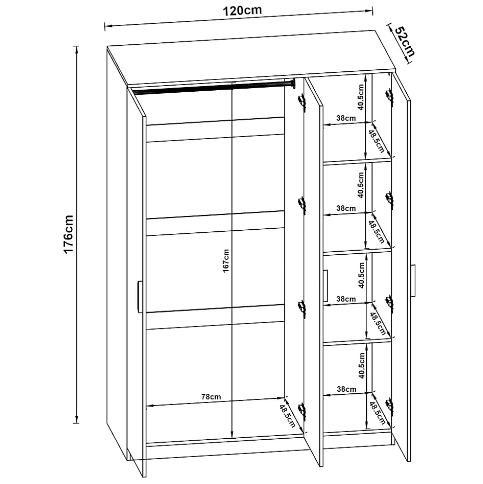 Armoire de chambre Eiselfing avec 4 étagères 176 x 120 x 52 cm gris en.casa