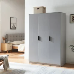 Armoire de chambre Eiselfing avec 4 étagères 176 x 120 x 52 cm gris en.casa