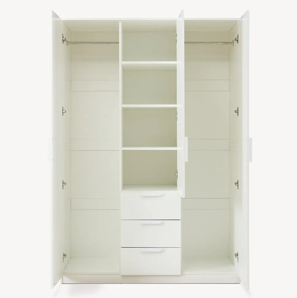 Armoire de chambre Eiselfing avec 4 étagères et 3 tiroirs 176 x 120 x 52 cm blanc en.casa