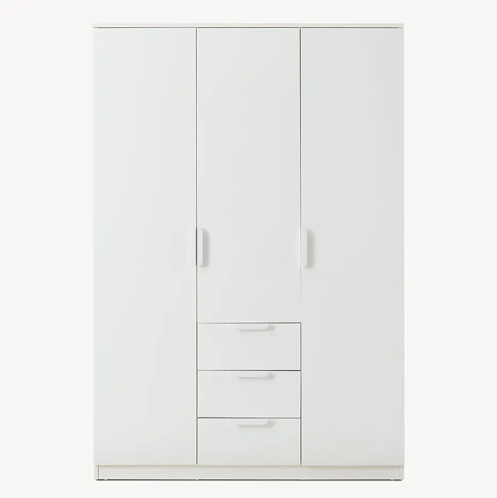 Armoire de chambre Eiselfing avec 4 étagères et 3 tiroirs 176 x 120 x 52 cm blanc en.casa